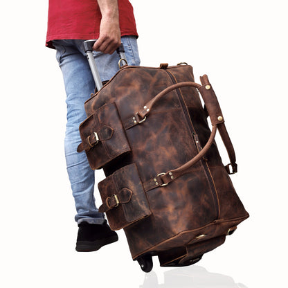 LEATHER TRAVEL BAG WITH WHEELS
