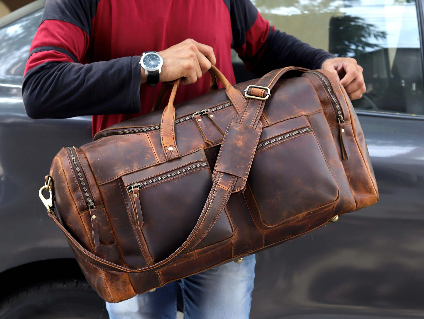 TRAVEL BAG "VINTAGE VOYAGER" MADE OF LEATHER