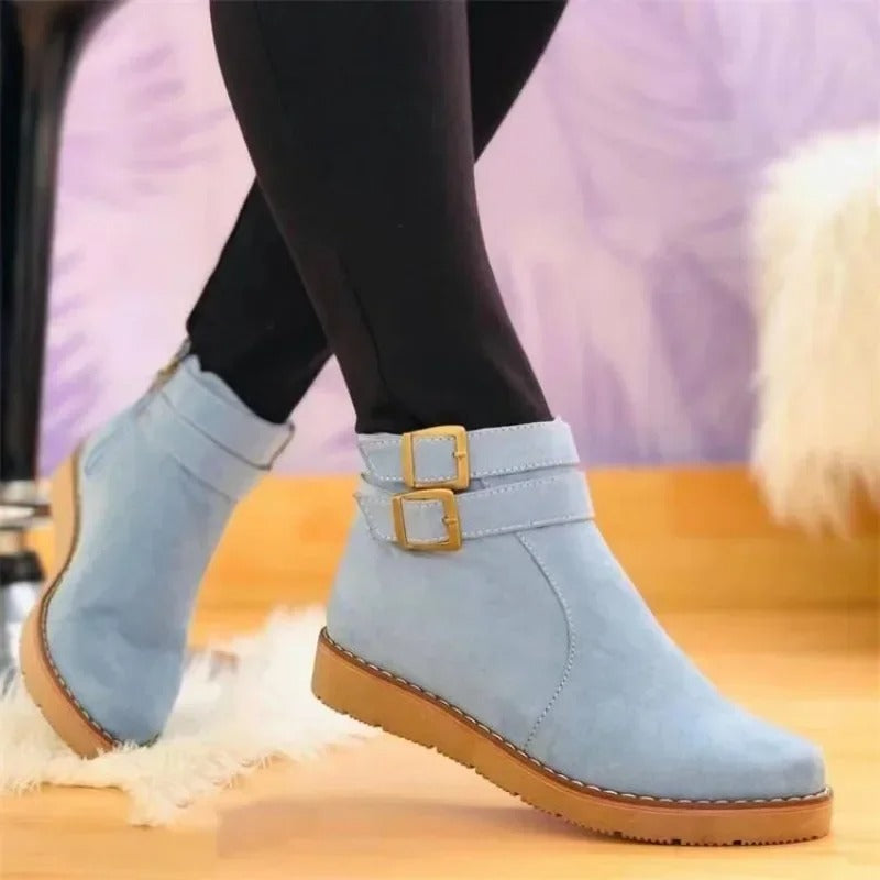 Catherine™ – Flat Ankle Boots with Double Buckle