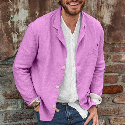 H&L Men's Loose Cotton and Linen Suit Jacket