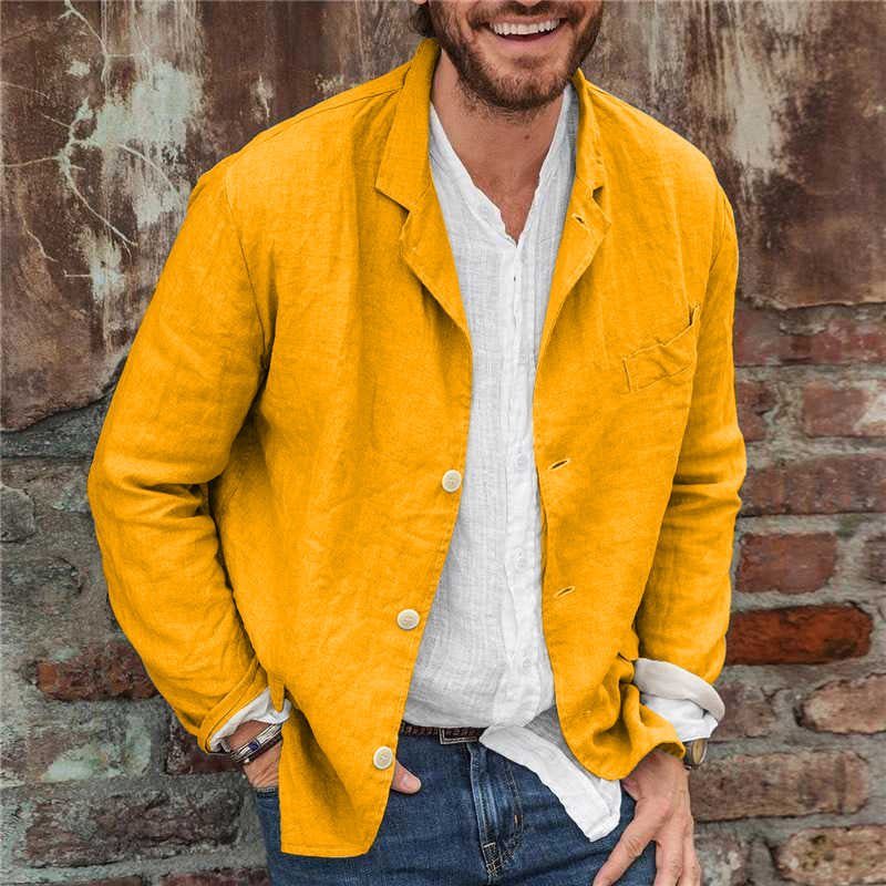 H&L Men's Loose Cotton and Linen Suit Jacket