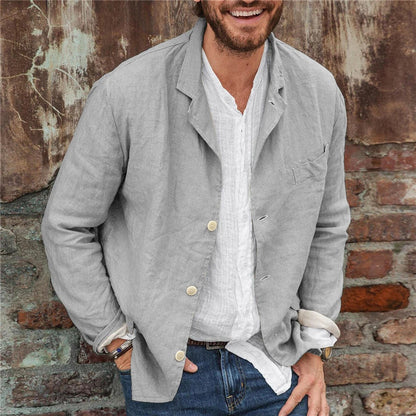 H&L Men's Loose Cotton and Linen Suit Jacket