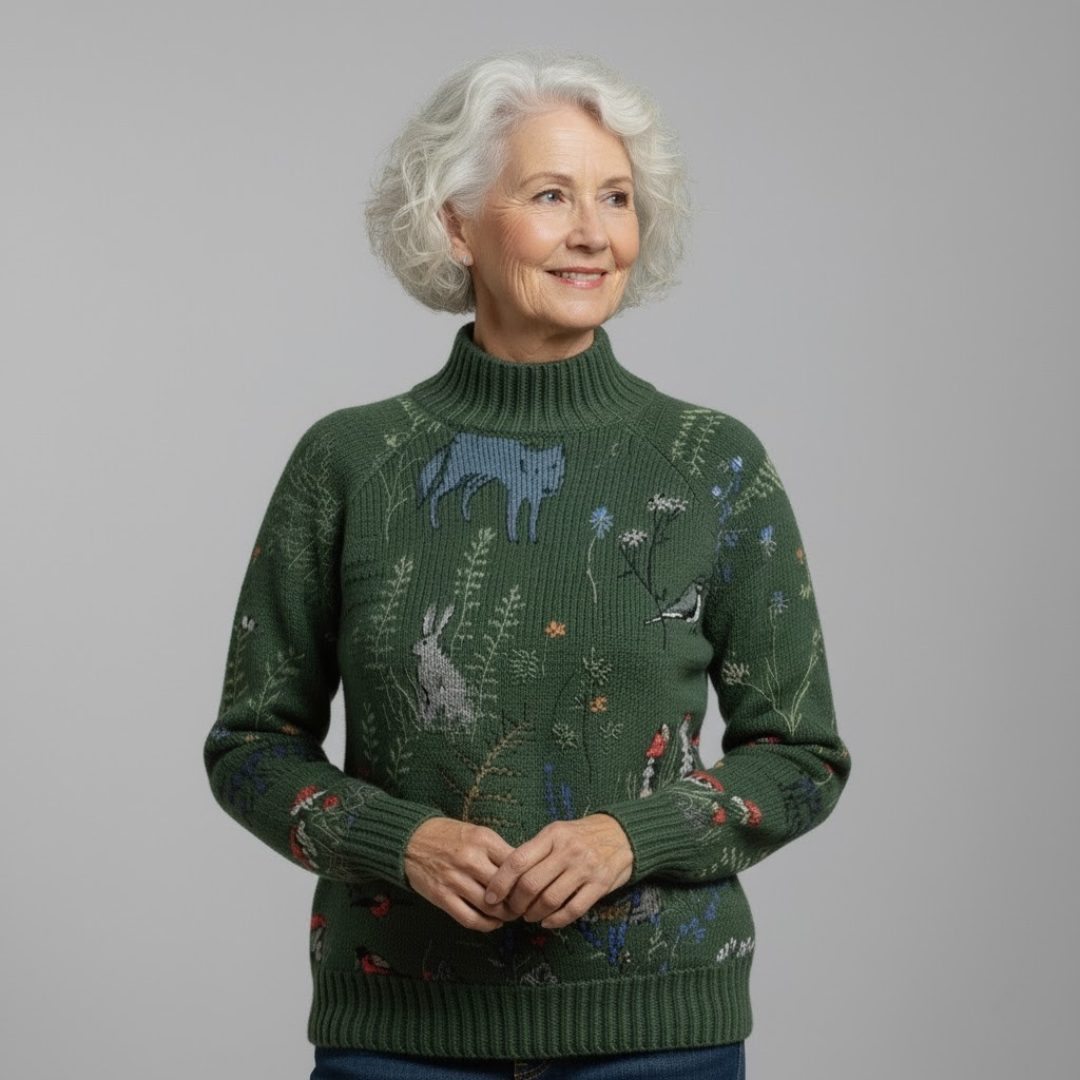 Victoria™ | Cosy Knitted Jumper with Forest-Inspired Print
