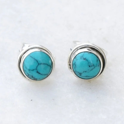 Antique Round Turquoise Stone Stud Earrings