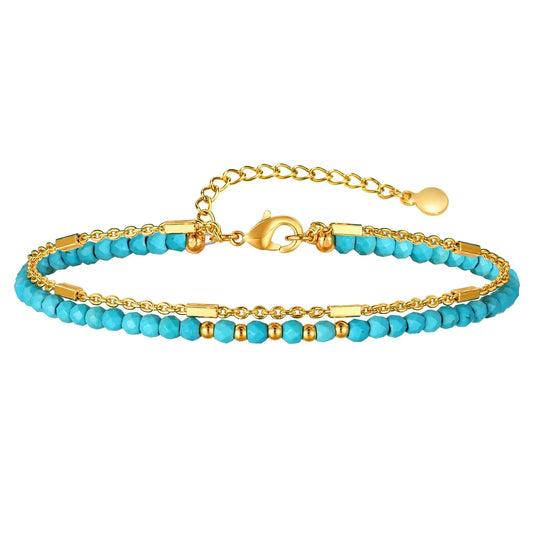 Timeless Gold Double Chain Turquoise Bracelet
