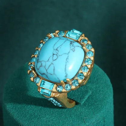 Antik Art Deco Turkis og Guld Ring