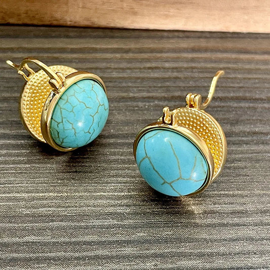 Elegant Vintage Geometric Turquoise Stud Earrings