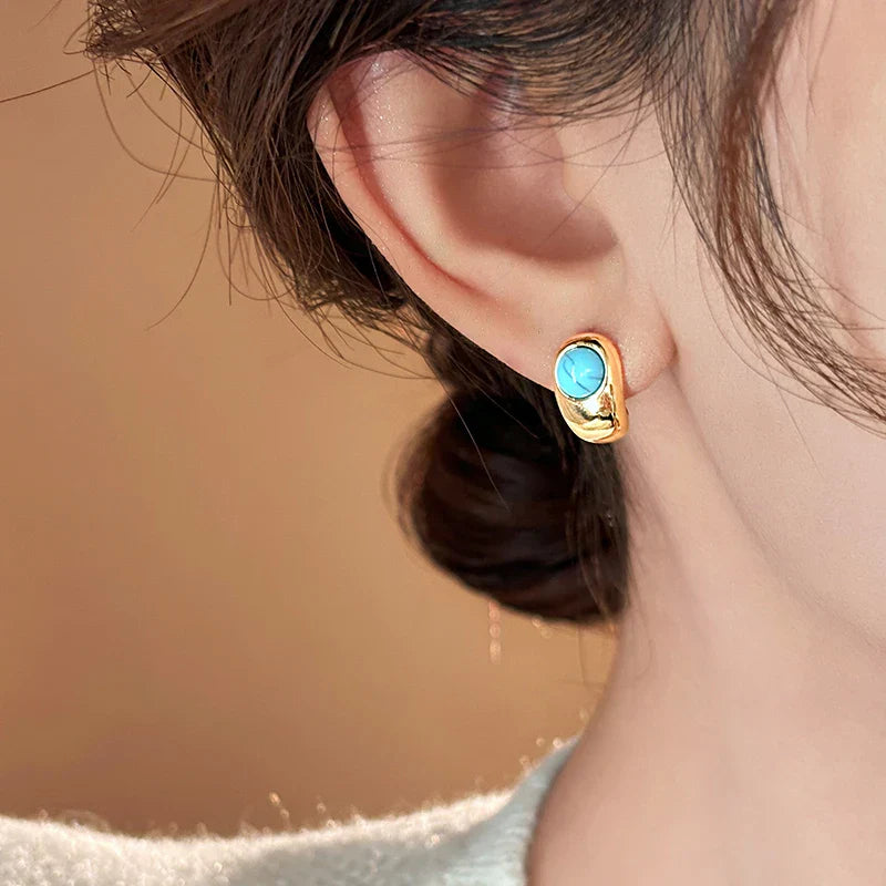 Timeless Turquoise Curved Copper Earrings
