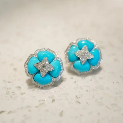 Sophisticated Silver Blue Flower Earrings
