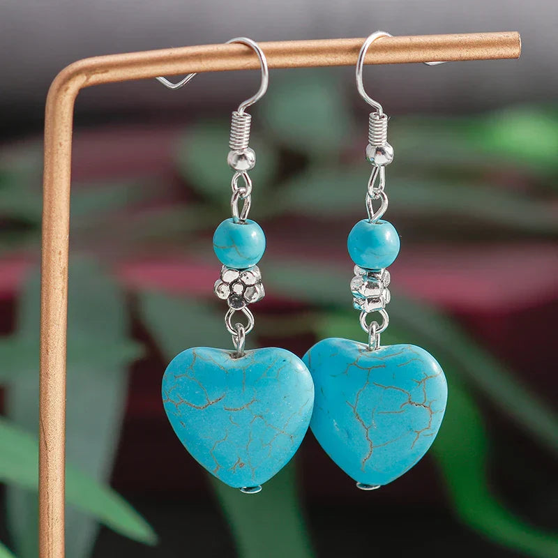 Antique Turquoise Heart Drop Earrings