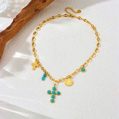 Exclusive Stainless Steel Turquoise Cross Necklace