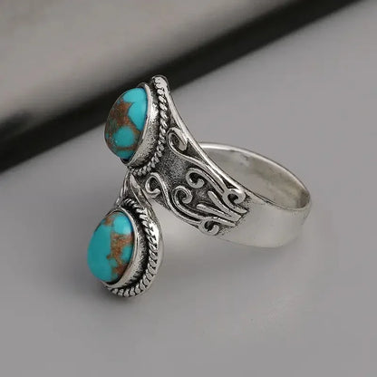 Elegant Vintage Turquoise Cross Band Ring