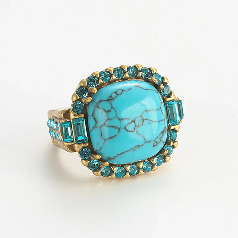 Antik Art Deco Turkis og Guld Ring