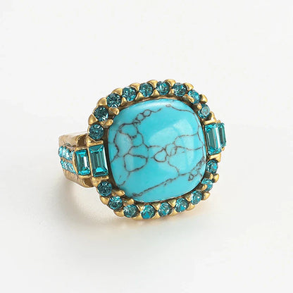 Antik Art Deco Turkis og Guld Ring