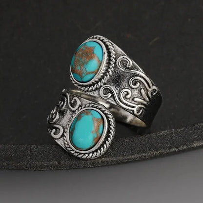 Elegant Vintage Turquoise Cross Band Ring