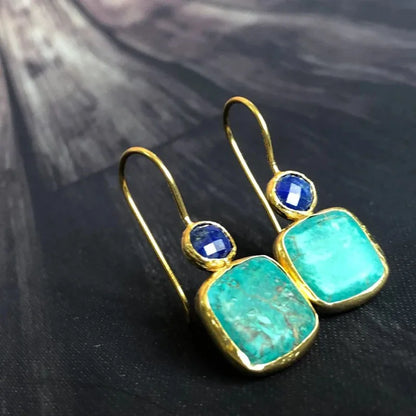 Fashionable Square Inlaid Turquoise Earrings