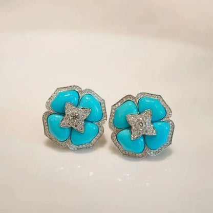 Sophisticated Silver Blue Flower Earrings