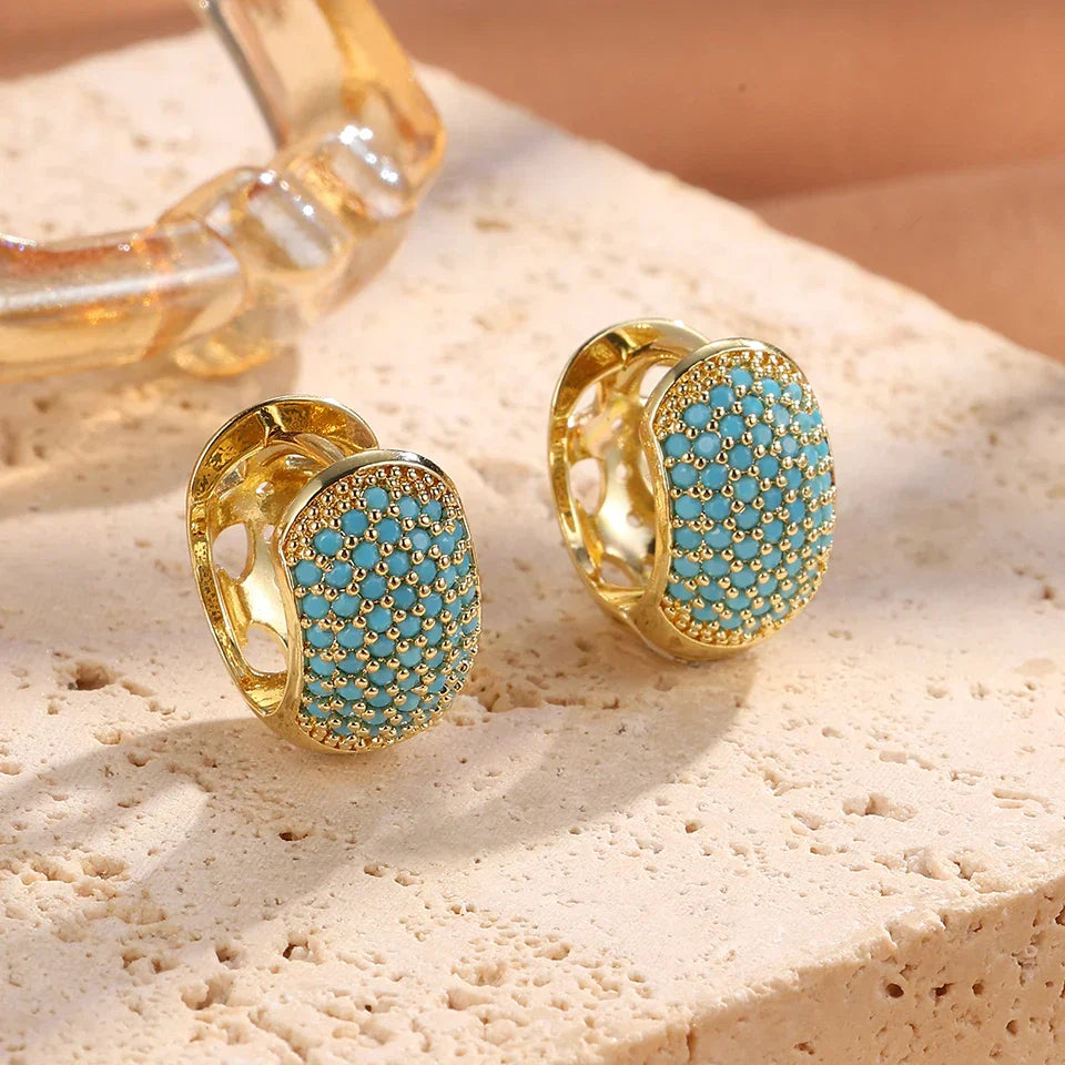 Chic Turquoise Blue Flower Hoop Earrings