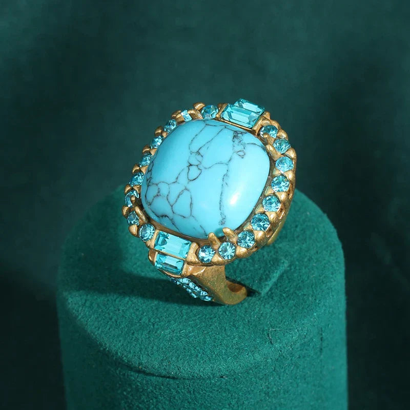 Antik Art Deco Turkis og Guld Ring