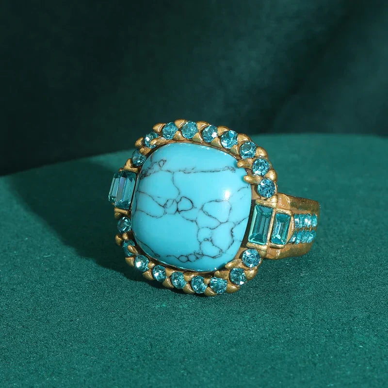 Antik Art Deco Turkis og Guld Ring