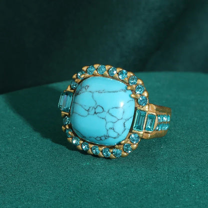 Antik Art Deco Turkis og Guld Ring