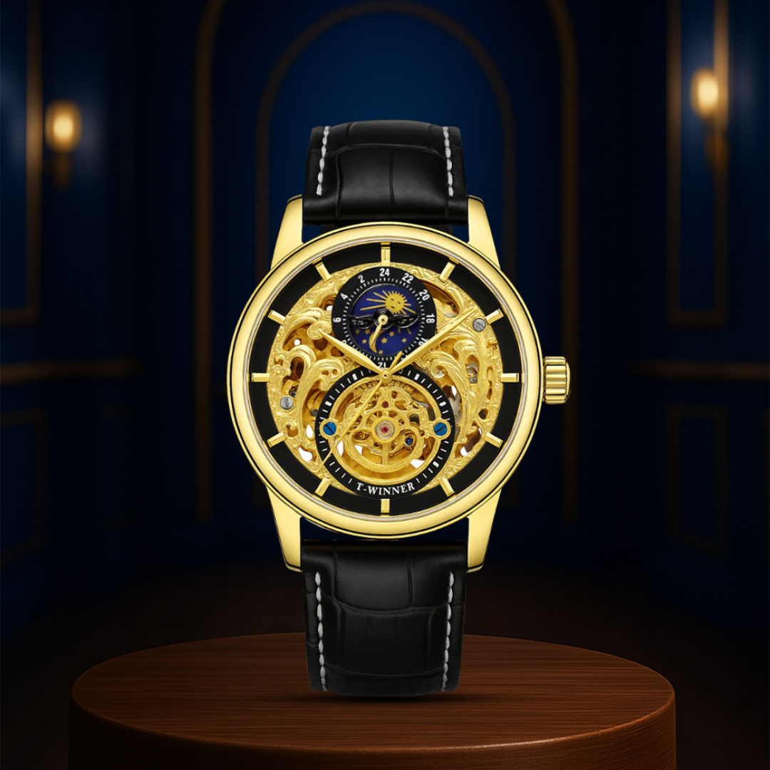 Blake™ | Mechanical Skeleton Watch with Moon Phase Display | 44mm