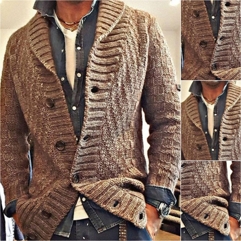 H&L MEN'S VINTAGE LAPEL KNIT CARDIGAN JACKET