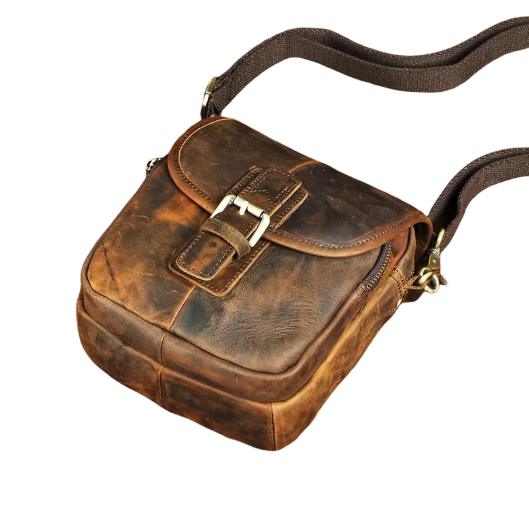 Nolan | Compact Leather Crossbody Pouch with Buckle Flap