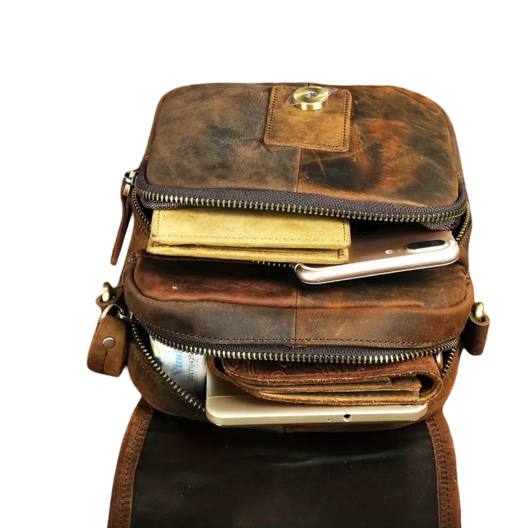 Nolan | Compact Leather Crossbody Pouch with Buckle Flap