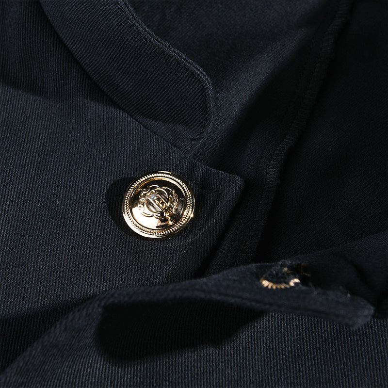 H&L Men's Vintage Casual Solid Stand Collar Button Jacket