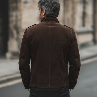 H&L Men's Classic Chocolate Brown Double-breasted Notched Lapel Suede Jacket