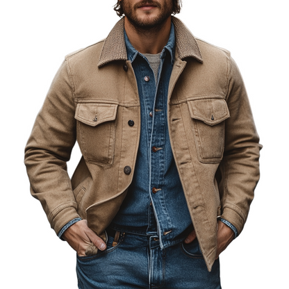 H&L Men's Cotton Patchwork Lapel Button Jacket
