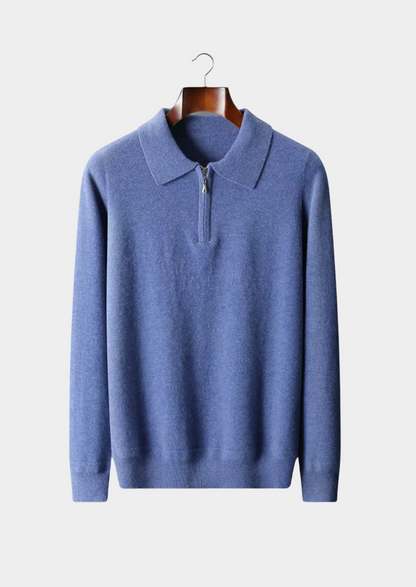 PURE EXTRA-FINE MERINO WOOL HALF ZIP POLO