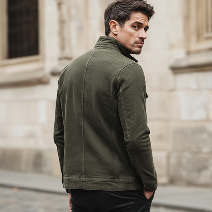 H&L Men's Classic Army Green Stand-collar Suede Button-up Jacket