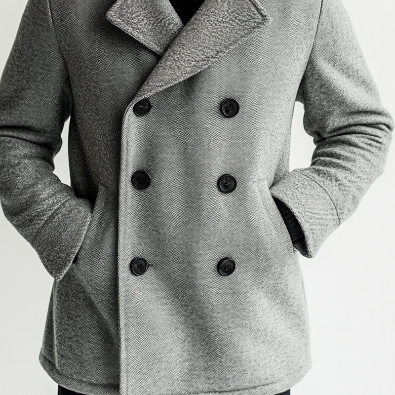 H&L Men's Blended Double-breasted Mid-length Coat