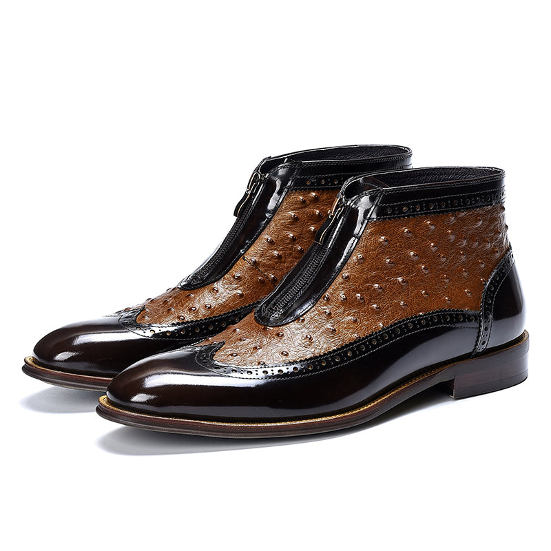 Men’s Two-Tone Leather Zipper Boots