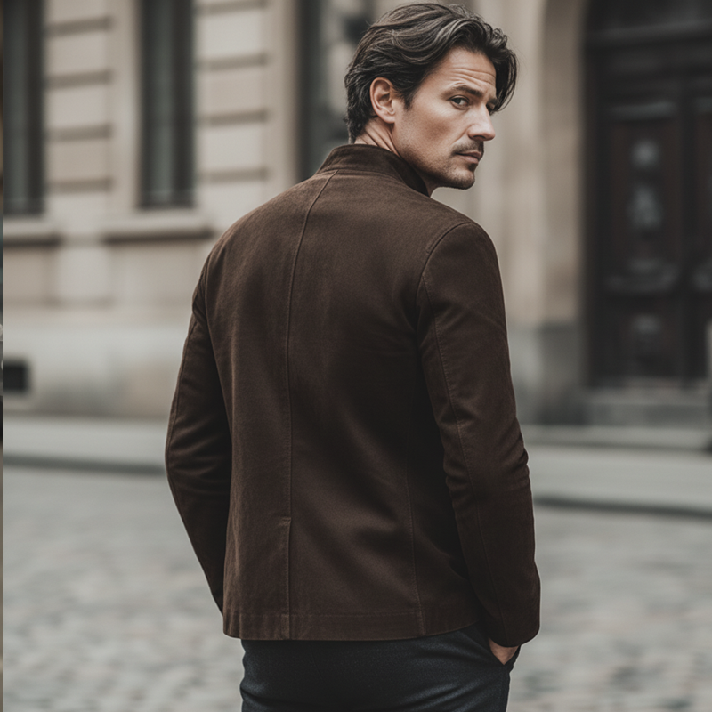 H&L Men's Classic Chocolate Brown Stand-collar Suede Jacket