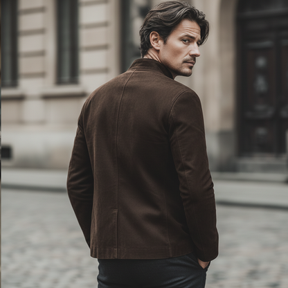 H&L Men's Classic Chocolate Brown Stand-collar Suede Jacket