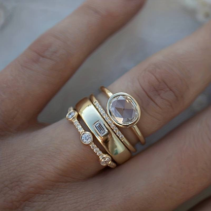 Lily™ - Vintage Gold and Zirconia Ring Set