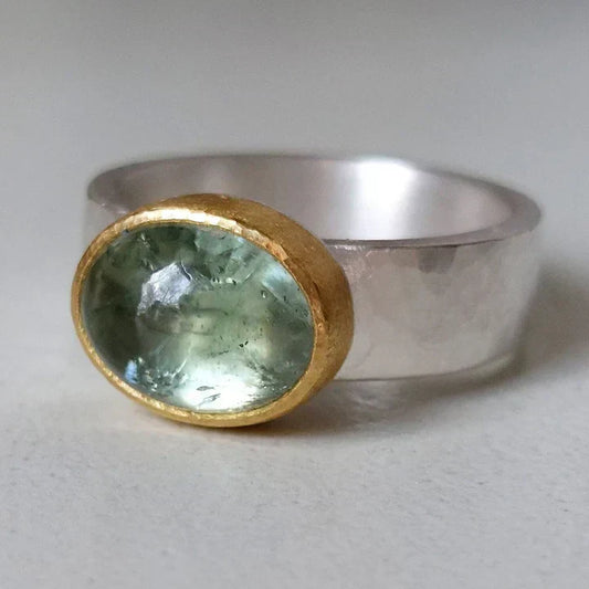 Celeste™ | Anillo retro verde con piedra pulida