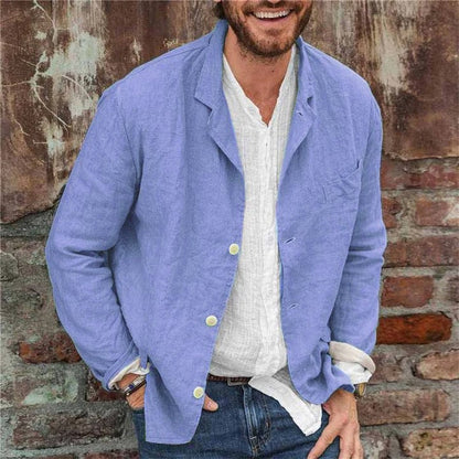H&L Men's Loose Cotton and Linen Suit Jacket