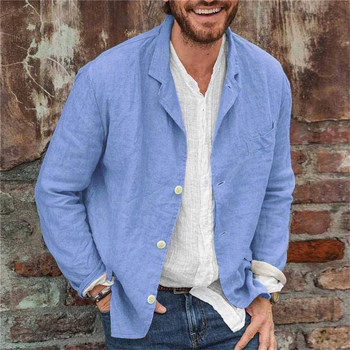 H&L Men's Loose Cotton and Linen Suit Jacket