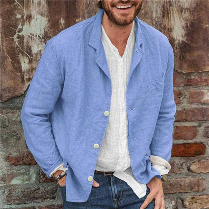 H&L Men's Loose Cotton and Linen Suit Jacket