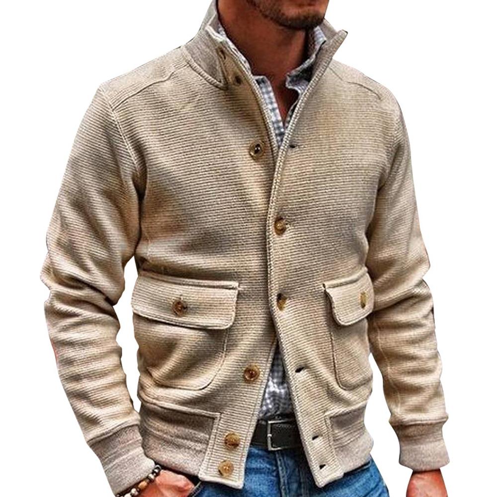 H&L Men's Stand Collar Solid Color Jacket