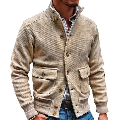 H&L Men's Stand Collar Solid Color Jacket