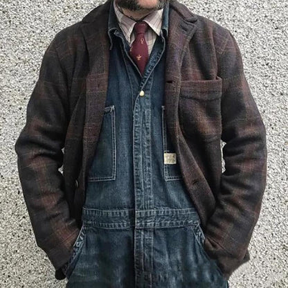 H&L Men's Retro Checkered Lapel Loose Jacket