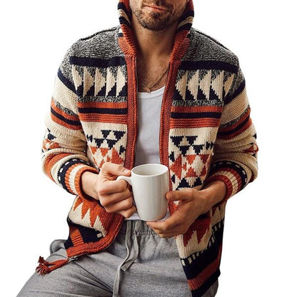 H&L Men's Geometric Zip Cardigan Sweater Jacket