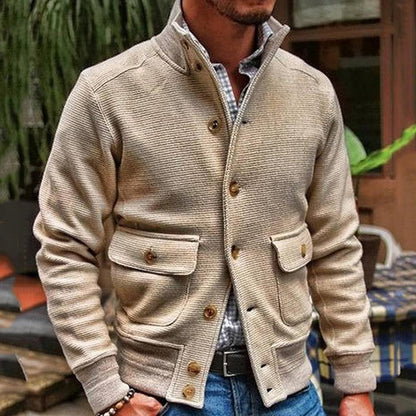 H&L Men's Stand Collar Solid Color Jacket