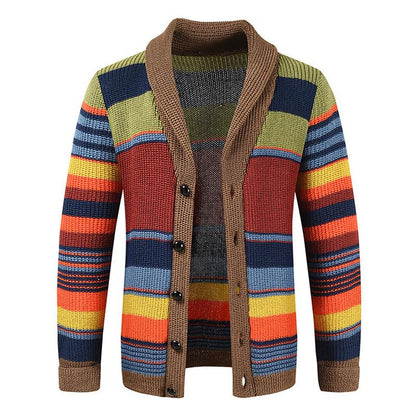 H&L Men's Colorblock Lapel Sweater Jacket