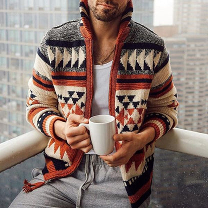 H&L Men's Geometric Zip Cardigan Sweater Jacket